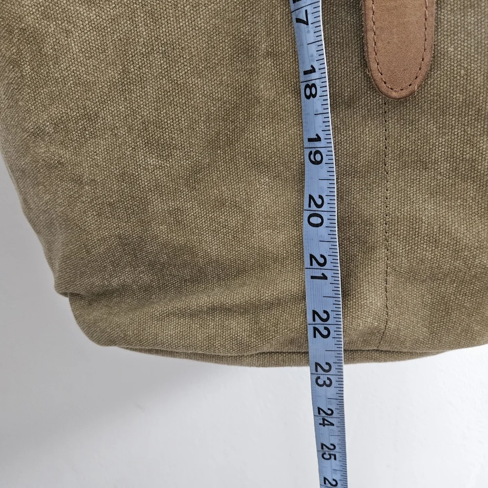 L.L. Bean Vintage Tan Beige Leather  Canvas Travel Tote Bag Classic Preppy Purse - Picture 7 of 13